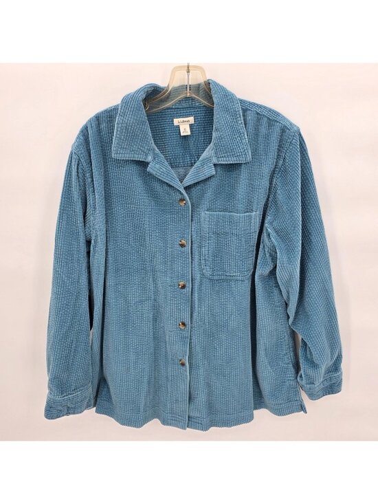 L.L. Bean Tops - LL Bean Shirt Womens Petite M Blue Wide Wale Corduroy Button Up Casual Cotton